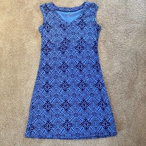 Columbia Sport V Neck Sleeveless Print Dress Gorpcore Hiking Blue Dress SP